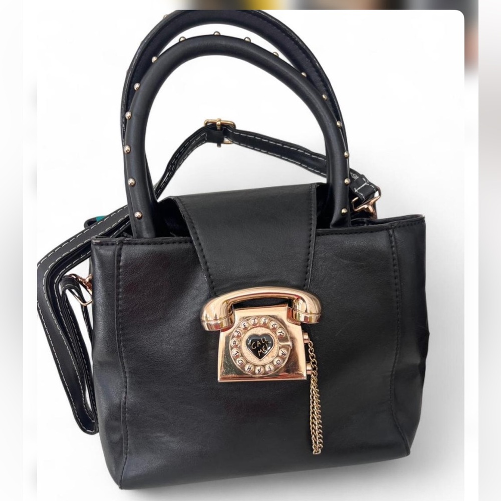 Betsey Johnson Black “Call Me” Telephone Satchel Crossbody Bag Black